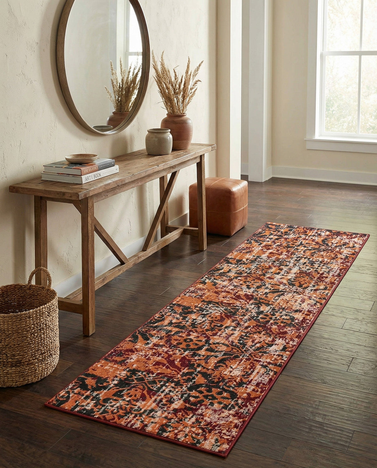 Geneva Terrace Collection Area Rug -  Morges Runner Rust Red  lifestyle 107