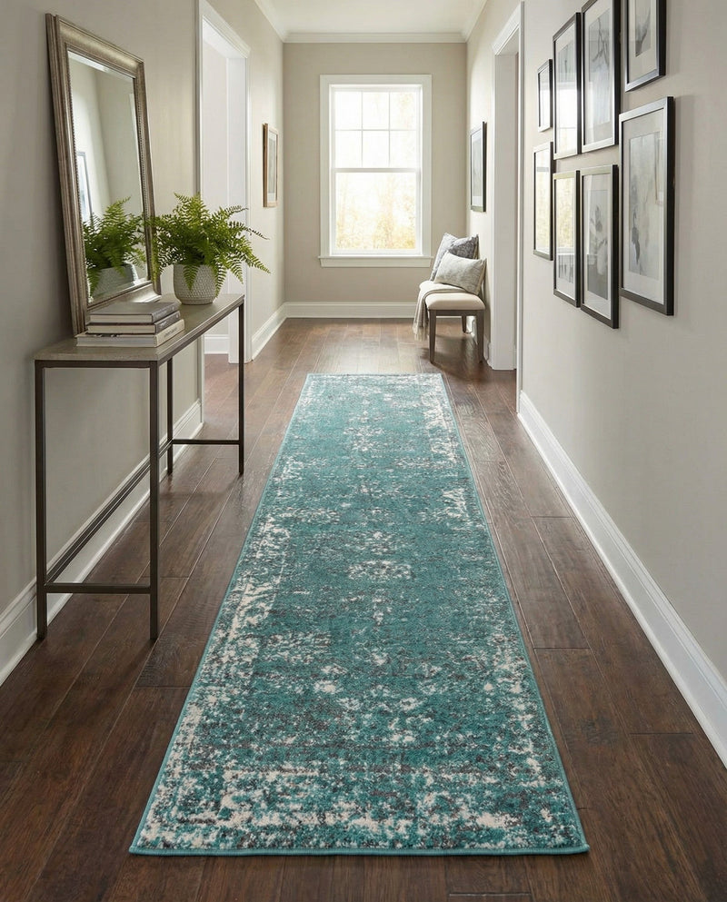 Riviera Elegance Collection Area Rug - Antibes (Turquoise) Runner Turquoise  lifestyle 68