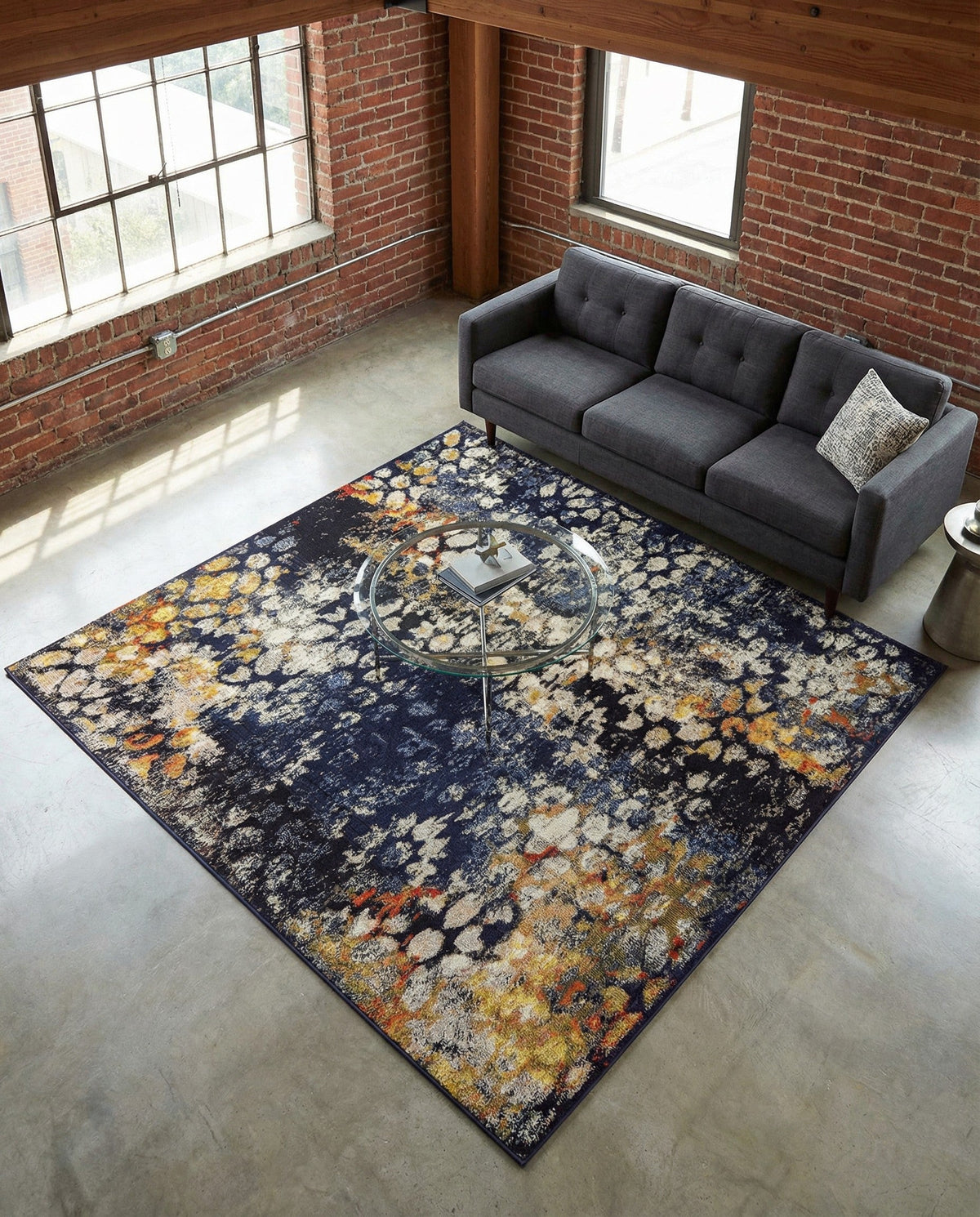 Venetian Tapestry Collection Area Rug - Murano Square Navy Blue  lifestyle 91