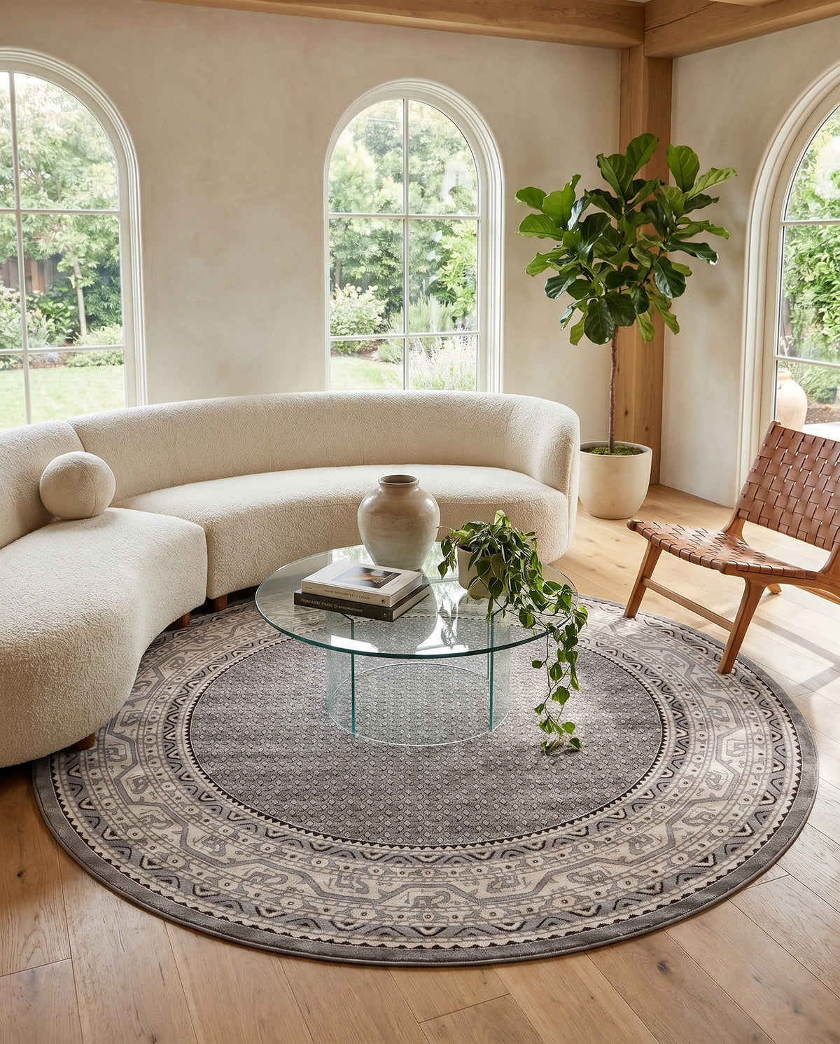 Soho Elegance Collection Area Rug -  Mercer (Gray) Round Gray  lifestyle 106