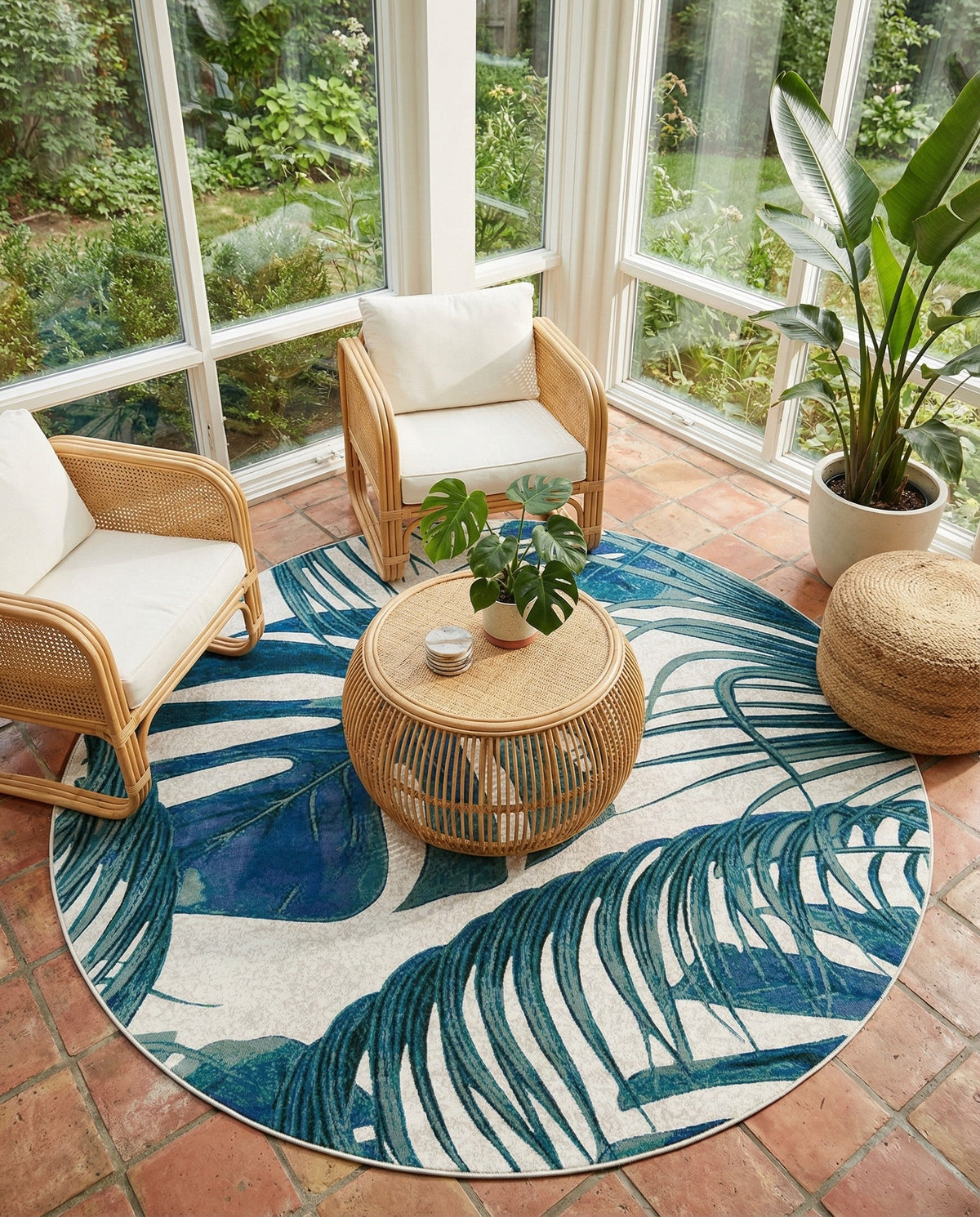 Meadow Breeze Collection Area Rug -  Clover Round Ivory  lifestyle 196