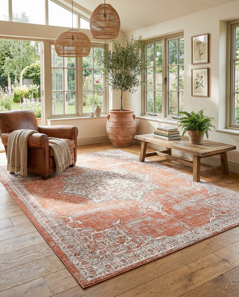 Mykonos Manor Collection Area Rug -  Tinos (Salmon Pink) Rectangle Salmon Pink  lifestyle 18