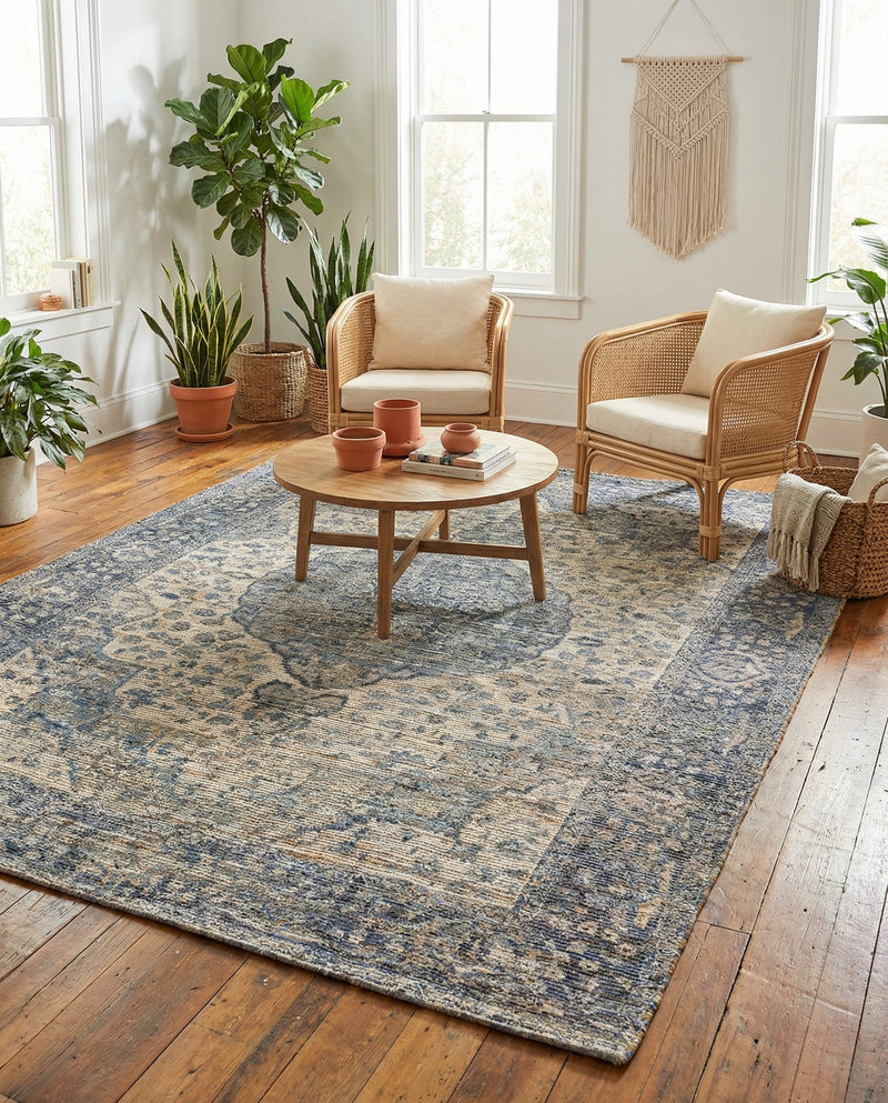 Savannah Threads Collection Area Rug - Charleston Rectangle Blue  lifestyle 5