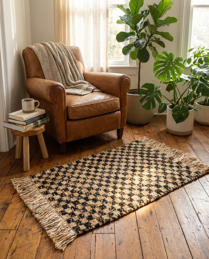 Plaid Savannah Collection Area Rug - Charleston Rectangle Black and Natural  lifestyle 6