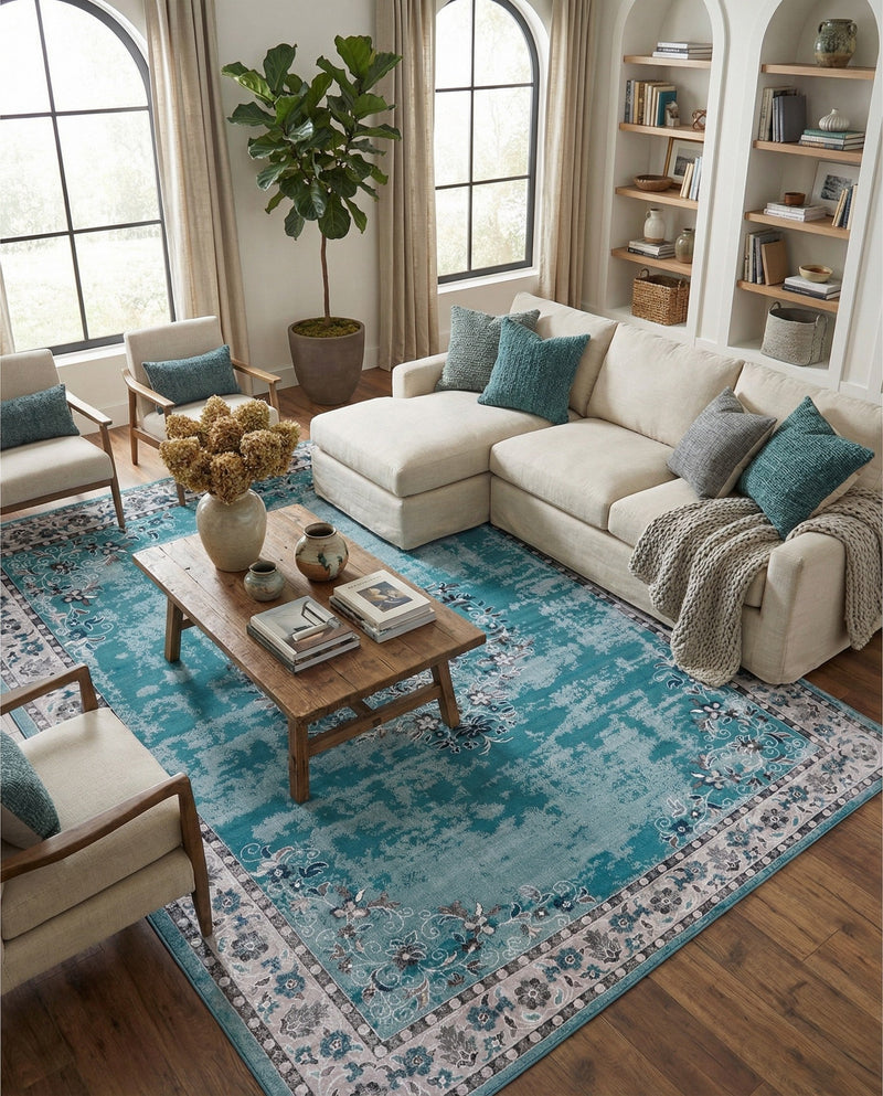 Geneva Terrace Collection Area Rug -  Yverdon Rectangle Blue  lifestyle 11