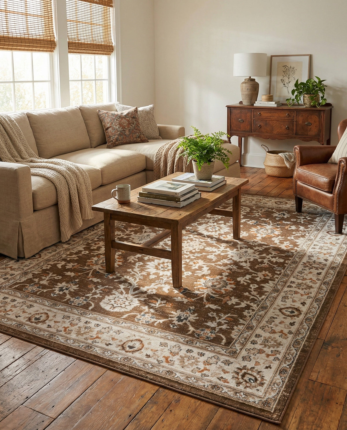 Savannah Elegance Collection Area Rug - Augusta (Brown) Rectangle Brown  lifestyle 13