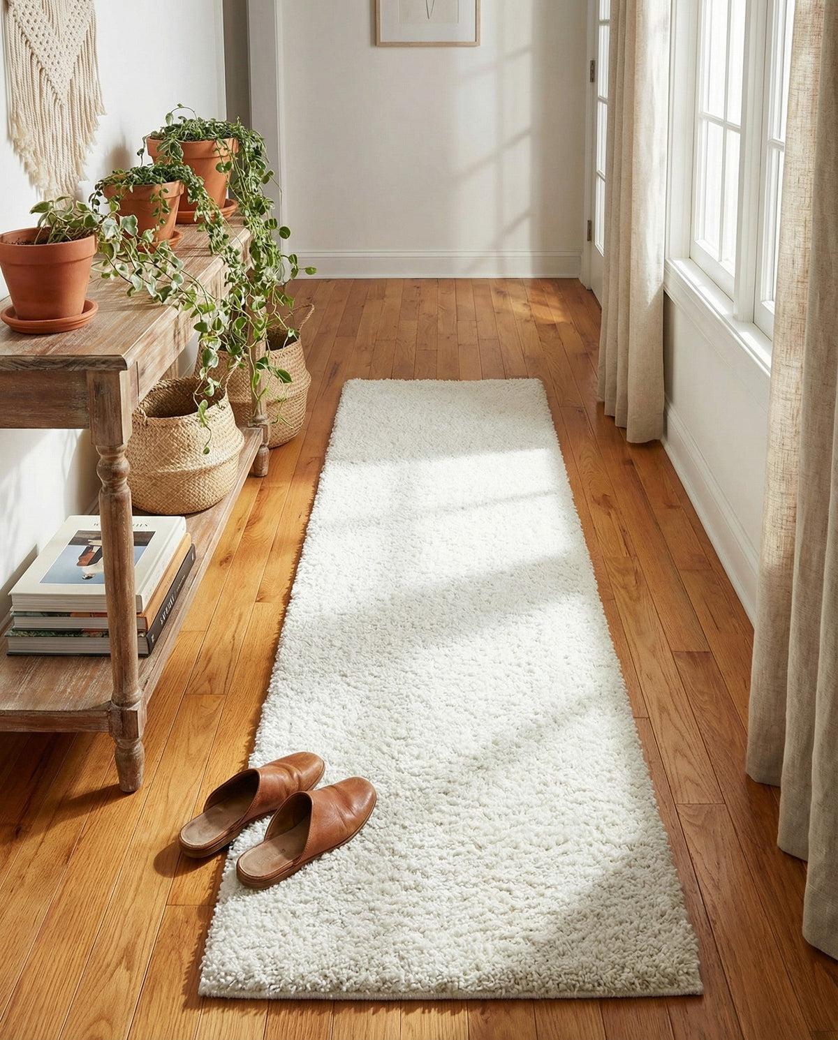 Cozy Comfort Shag Collection Area Rug - Haven (White) Runner White  lifestyle 95