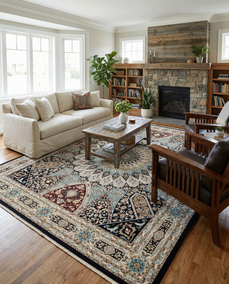 Persian Elegance Collection Area Rug -  Hamedan (Navy Blue) Rectangle Navy Blue  lifestyle 20