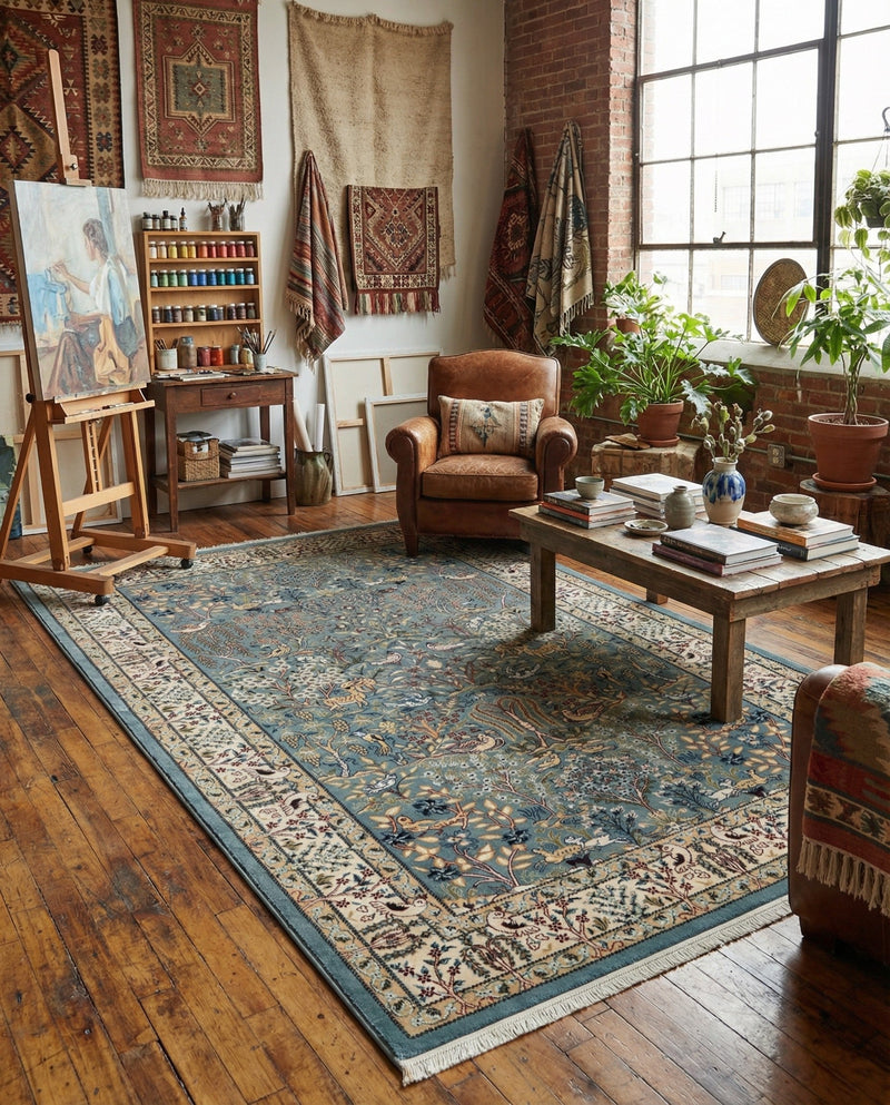 Persian Elegance Collection Area Rug -  Kerman (Blue) Rectangle Blue  lifestyle 30