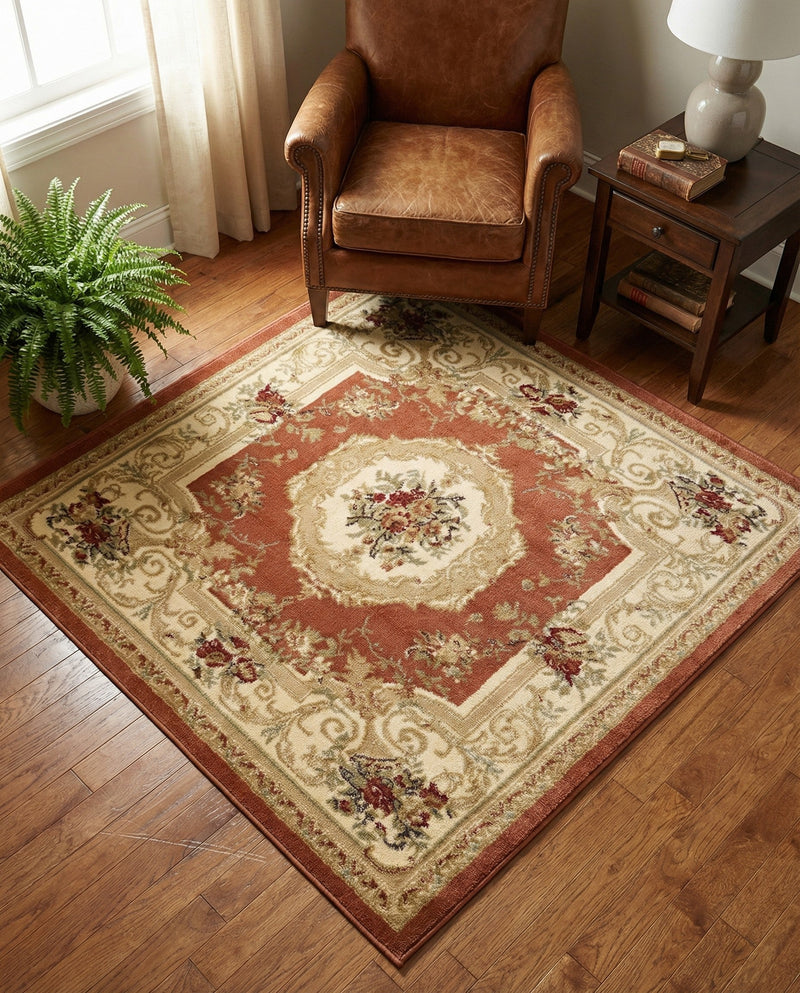 Versailles Elegance Collection Area Rug -  Louveciennes (Brick Red) Square Brick Red  lifestyle 31