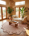 Woven Seaside Jute Collection Area Rug - Nantucket Round Pink and White  lifestyle 80