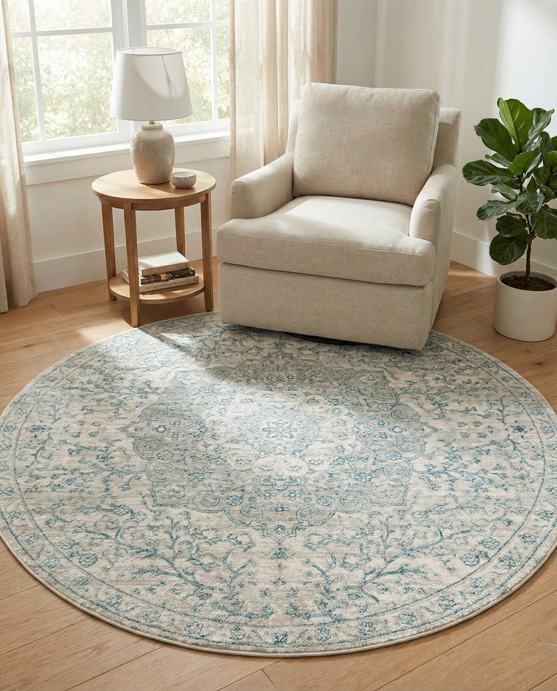 Coastal Haven Collection Area Rug - Seabreeze (Gray) Round Gray  lifestyle 68
