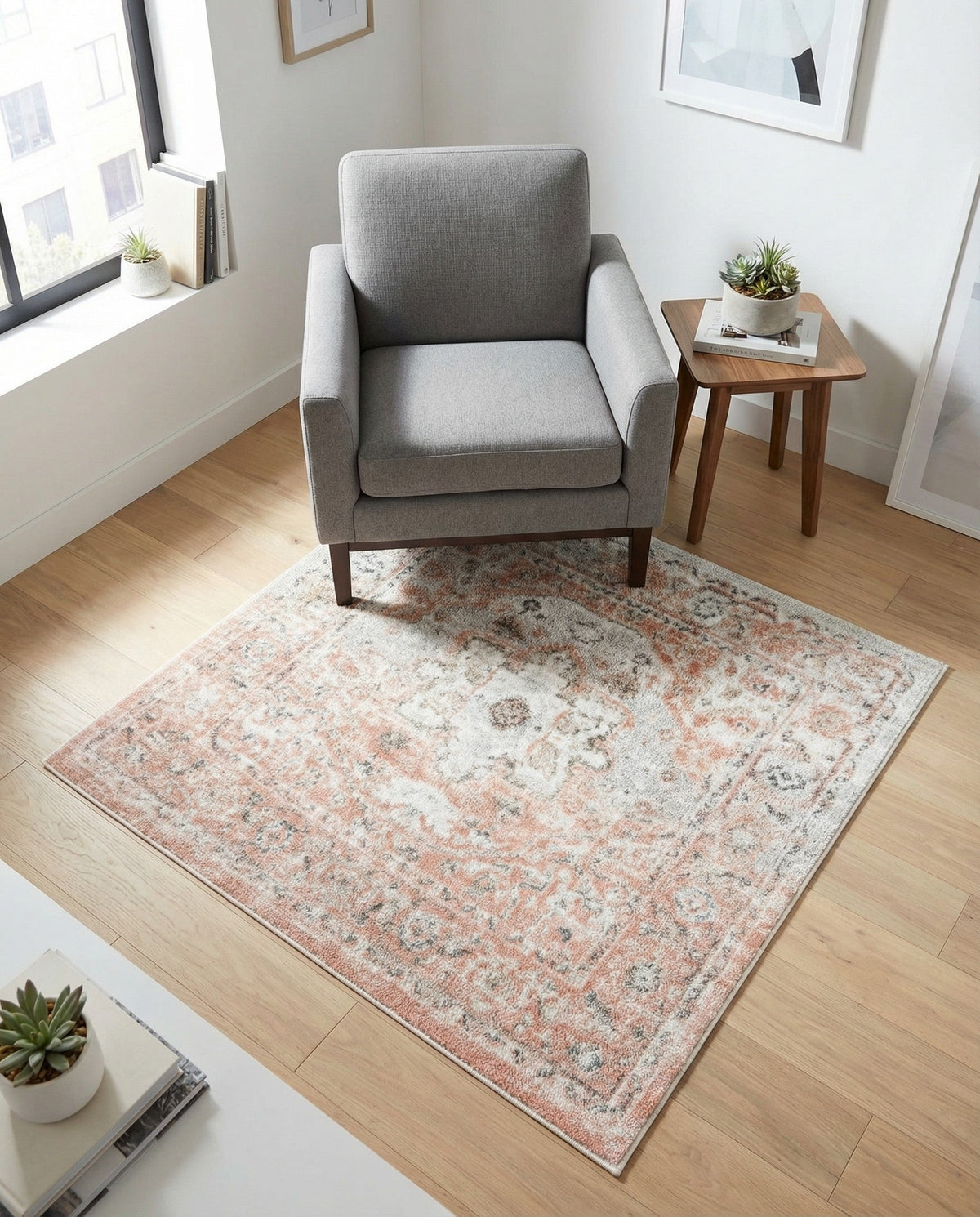 Parisian Elegance Collection Area Rug - Versailles (Rose Pink) Square Rose Pink  lifestyle 124