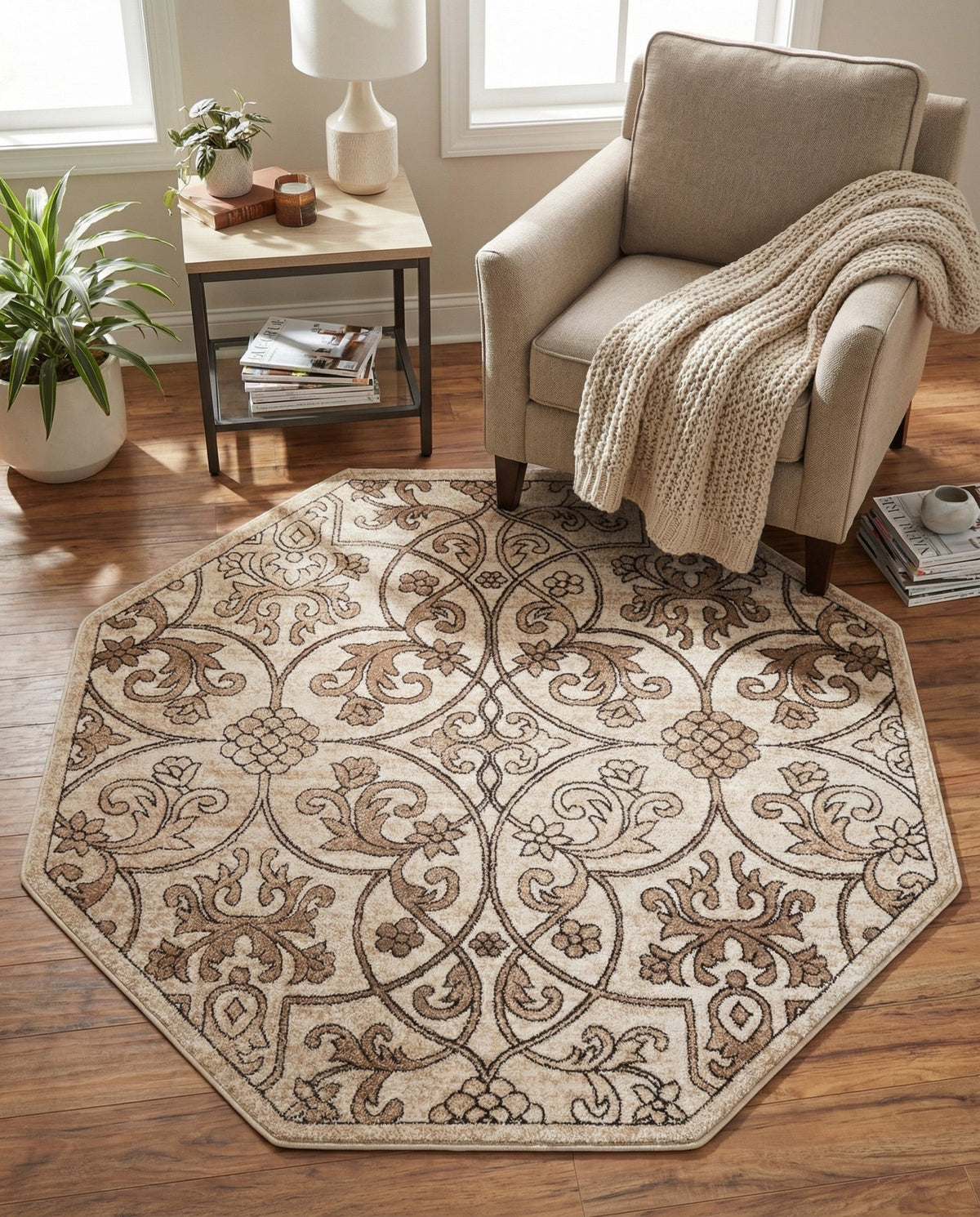 Andes Summit Collection Area Rug -  Merida Octagon Dark Beige  lifestyle 110