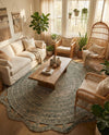 Woven Seaside Jute Collection Area Rug - Nantucket Round Green and White  lifestyle 57