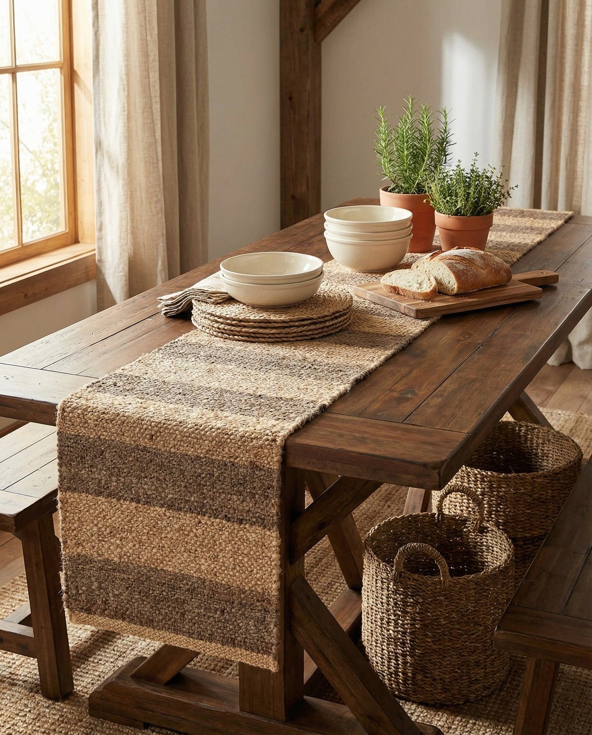 Woven Seaside Jute Collection Area Rug - Nantucket Table Runner Natural Ivory  lifestyle 166