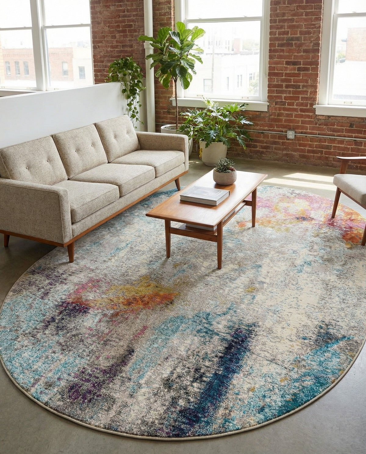 Chromatic Oasis Collection Area Rug -  Azure Oval Beige  lifestyle 125