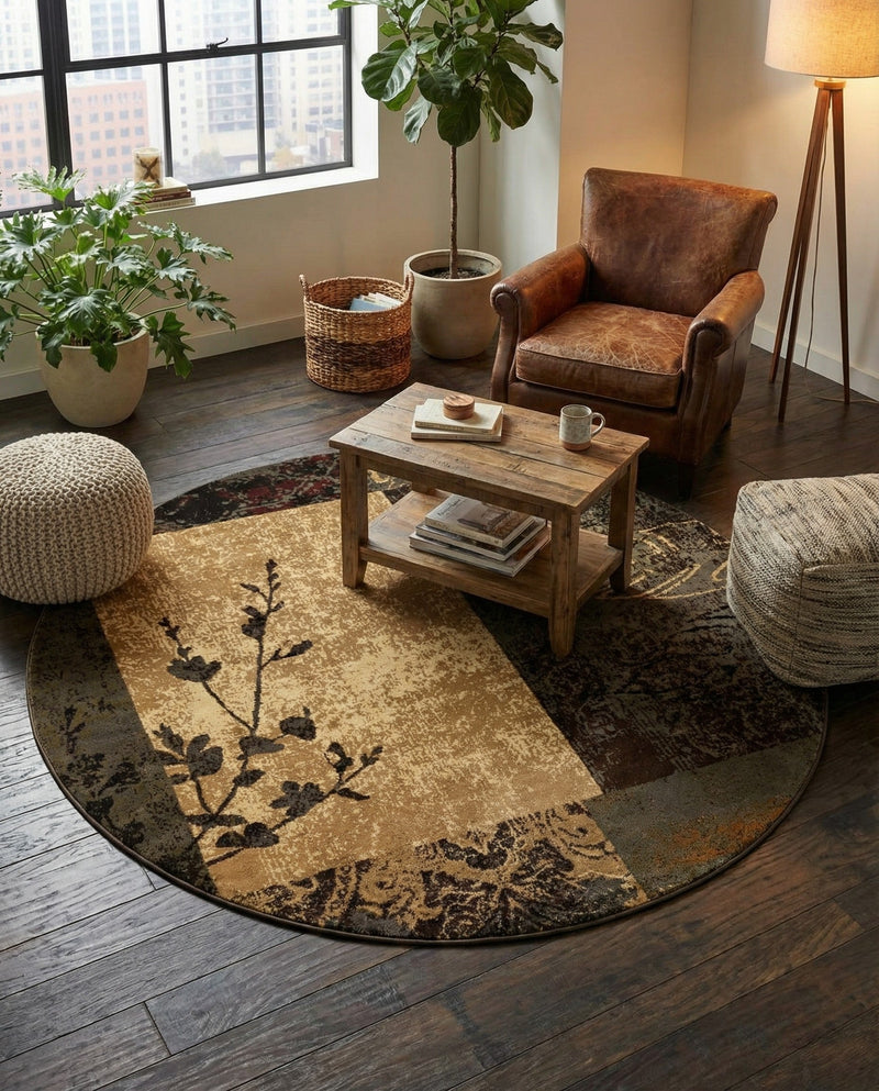 Bistro Lounge Collection Area Rug -  Lungo Round Beige  lifestyle 85