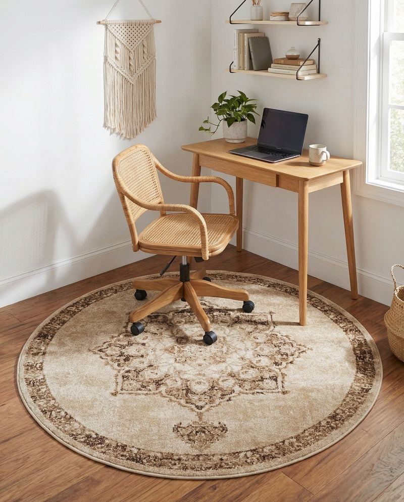 Eden Oasis Collection Area Rug -  Tranquility (Beige) Round Beige  lifestyle 49