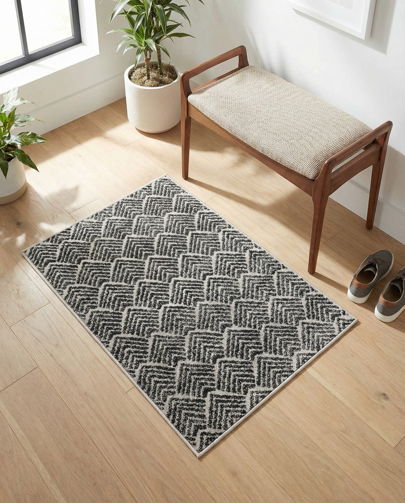 Geo Garden Lattice Collection Area Rug -  Casablanca Rectangle Charcoal Ivory  lifestyle 17