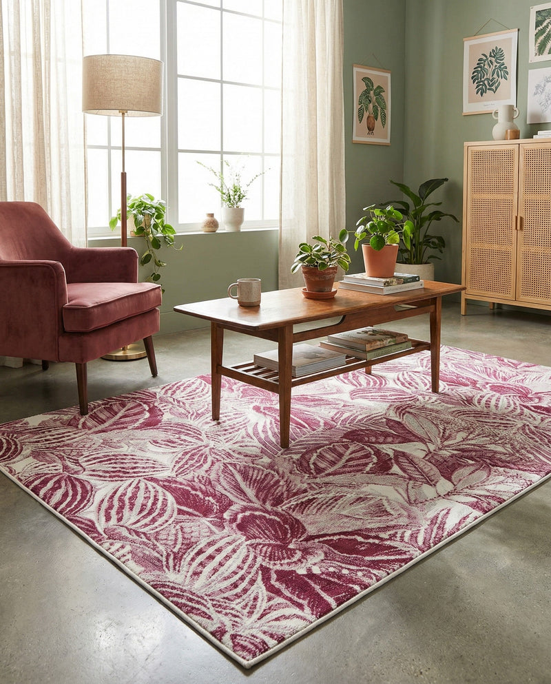Meadow Breeze Collection Area Rug -  Bluebell Rectangle Fuchsia  lifestyle 49