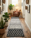 Mediterranean Lattice Collection Area Rug -  Casablanca (Black and White) Runner Black and White  lifestyle 58
