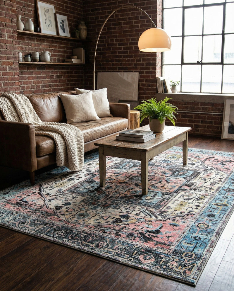 Casablanca Tapestry Collection Area Rug - Fes Rectangle Powder Blue  lifestyle 15