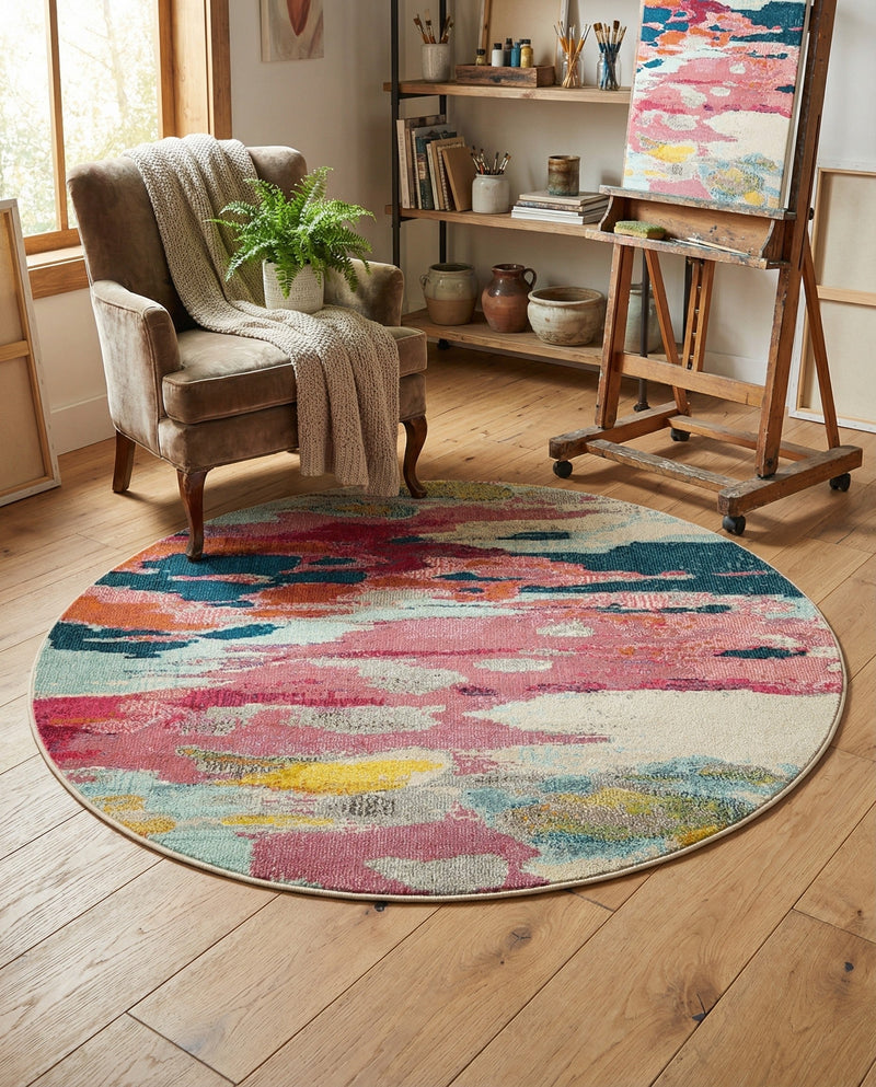 Marrakesh Elegance Collection Area Rug -  Skhirat Round Pink  lifestyle 70