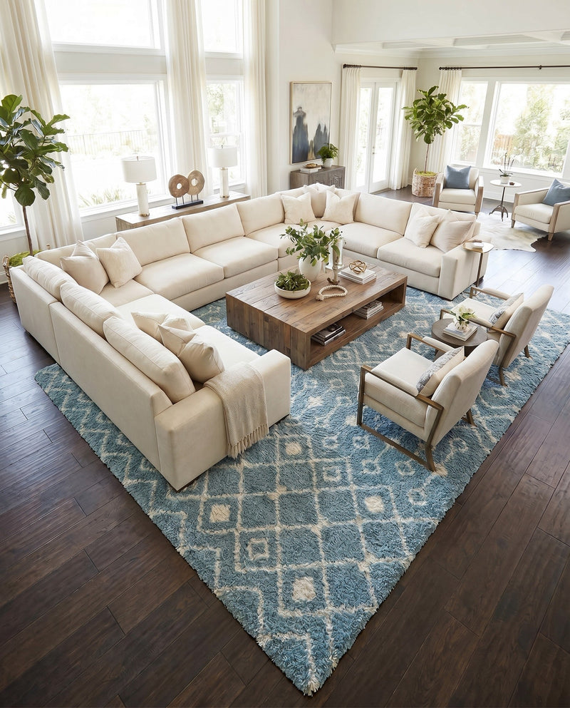 Berber Lattice Shag Collection Area Rug - Atlas (Light Blue) Rectangle Light Blue  lifestyle 11