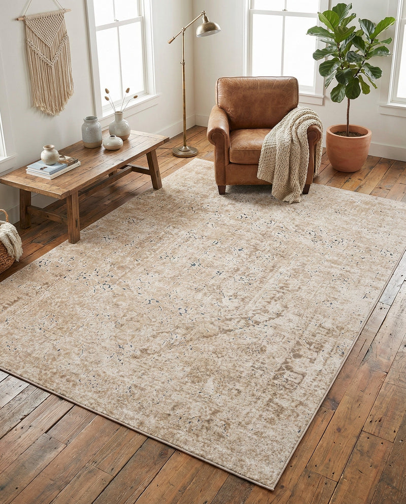 Coastal Manor Collection Area Rug -  Wavecrest Rectangle Beige  lifestyle 40