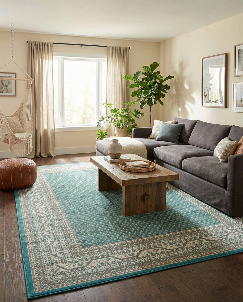 Soho Elegance Collection Area Rug -  Mercer (Turquoise) Rectangle Turquoise  lifestyle 8