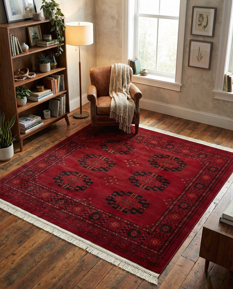 Samarkand Elegance Collection Area Rug -  Fergana Square Red  lifestyle 79