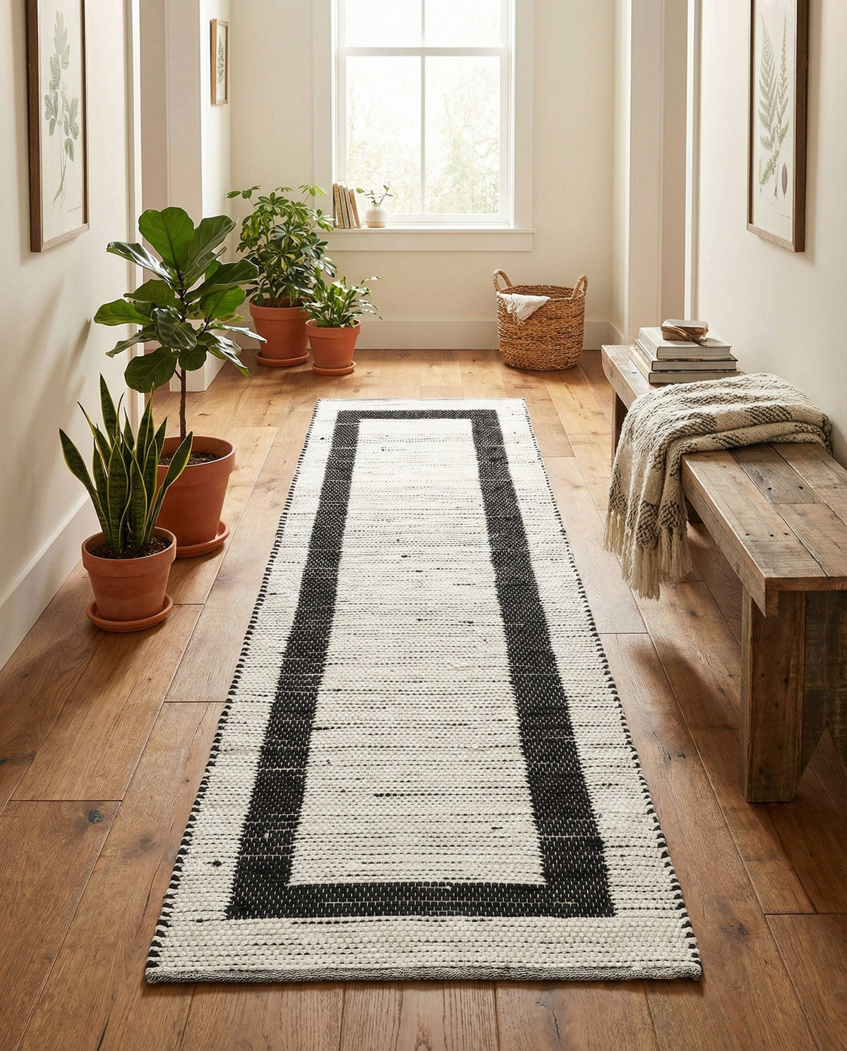 Osian Looms Collection Area Rug - Durham Runner White and Black  lifestyle 177