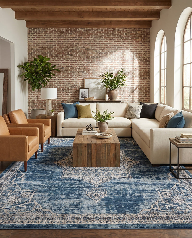 Mykonos Manor Collection Area Rug -  Tinos (Blue) Square Blue  lifestyle 69