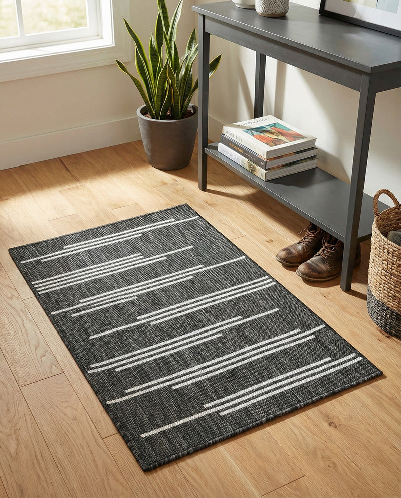 Urban Terrace Collection Area Rug -  Brooklyn Rectangle Black and White  lifestyle 42