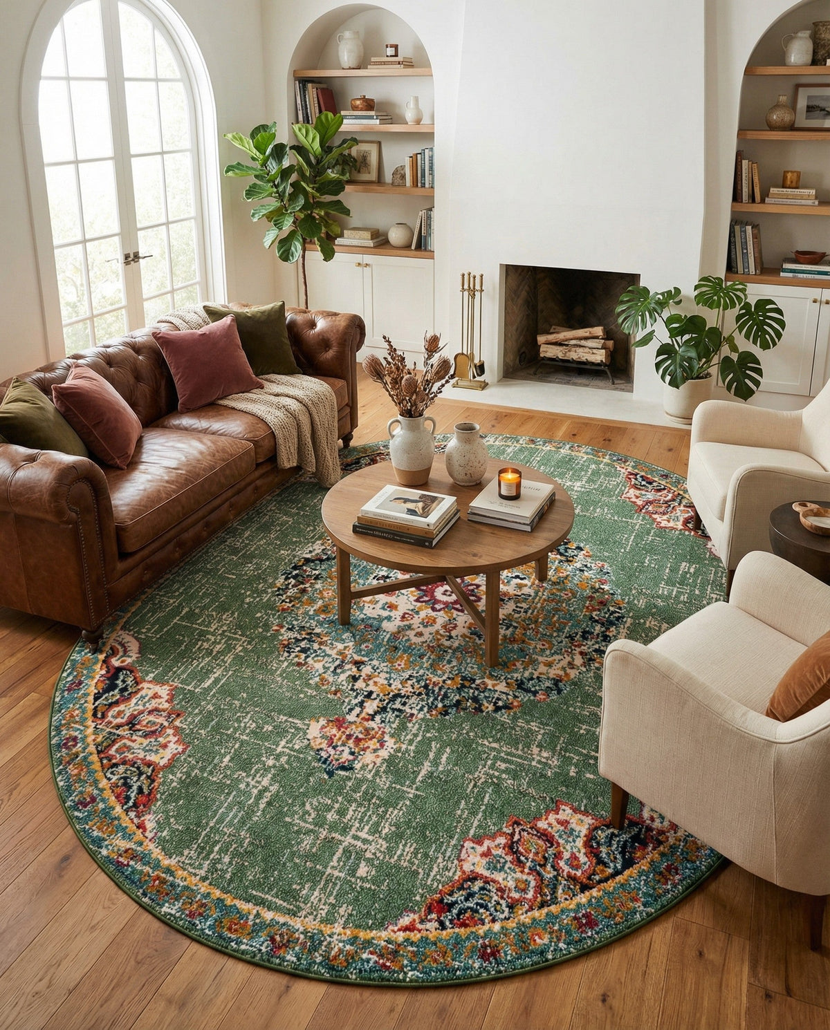 Brighton Terrace Collection Area Rug - Hove (Green) Oval Green  lifestyle 126