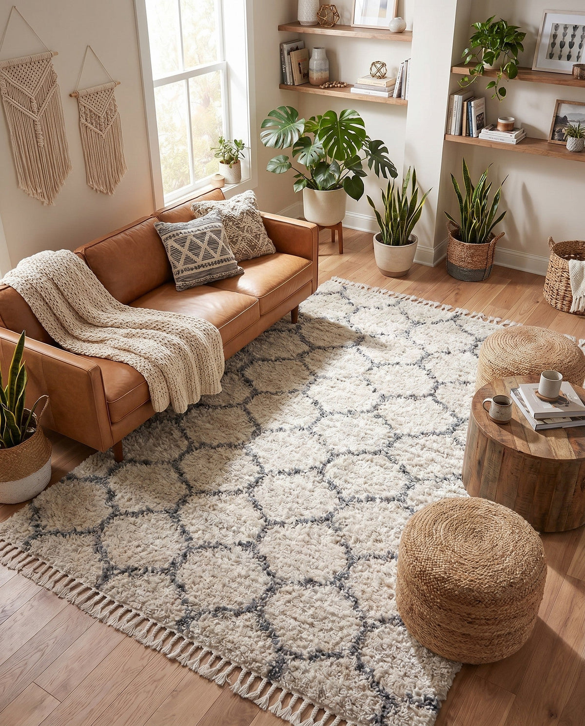 Cozy Cove Shag Collection Area Rug - Marina Rectangle Beige  lifestyle 46