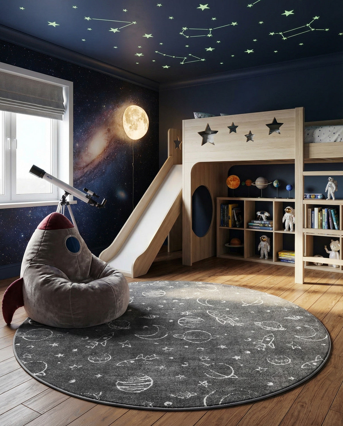 Wonder Tykes Collection Area Rug -  Jigsaw Round Gray  lifestyle 80