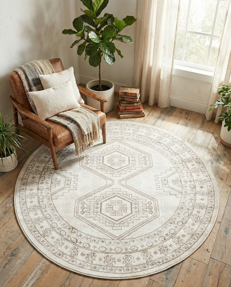 Savannah Elegance Collection Area Rug -  Tybee (Ivory) Round Ivory  lifestyle 37