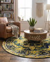 Riviera Elegance Collection Area Rug -  Menton (Navy Blue) Round Navy Blue  lifestyle 62