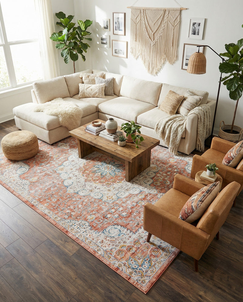 Coastal Haven Collection Area Rug - Seabreeze (Red) Rectangle Red  lifestyle 5