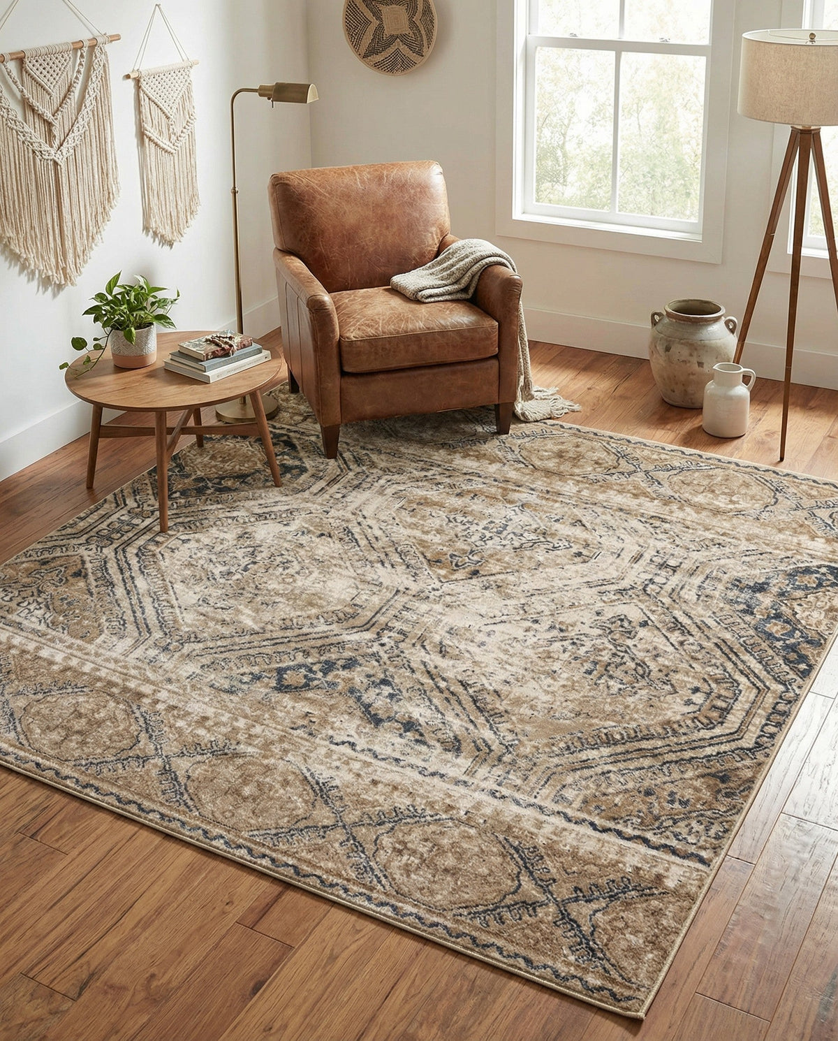 Coastal Manor Collection Area Rug -  Oceanfront Square Blue Beige  lifestyle 27