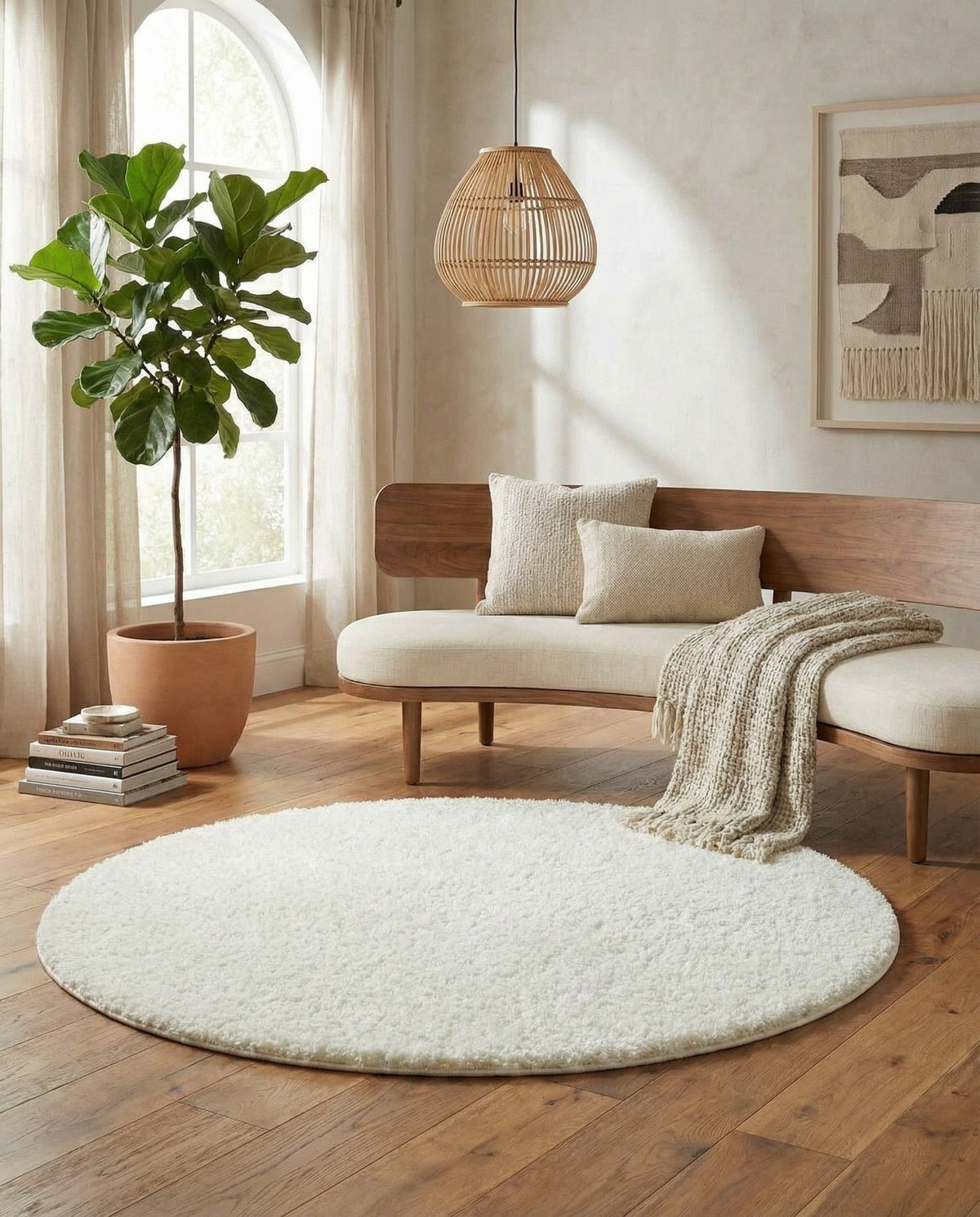 Cozy Comfort Shag Collection Area Rug - Haven (White) Round White  lifestyle 107