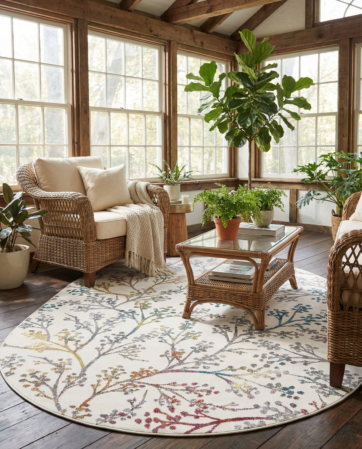 Meadow Breeze Collection Area Rug -  Sunbeam Oval Ivory  lifestyle 192