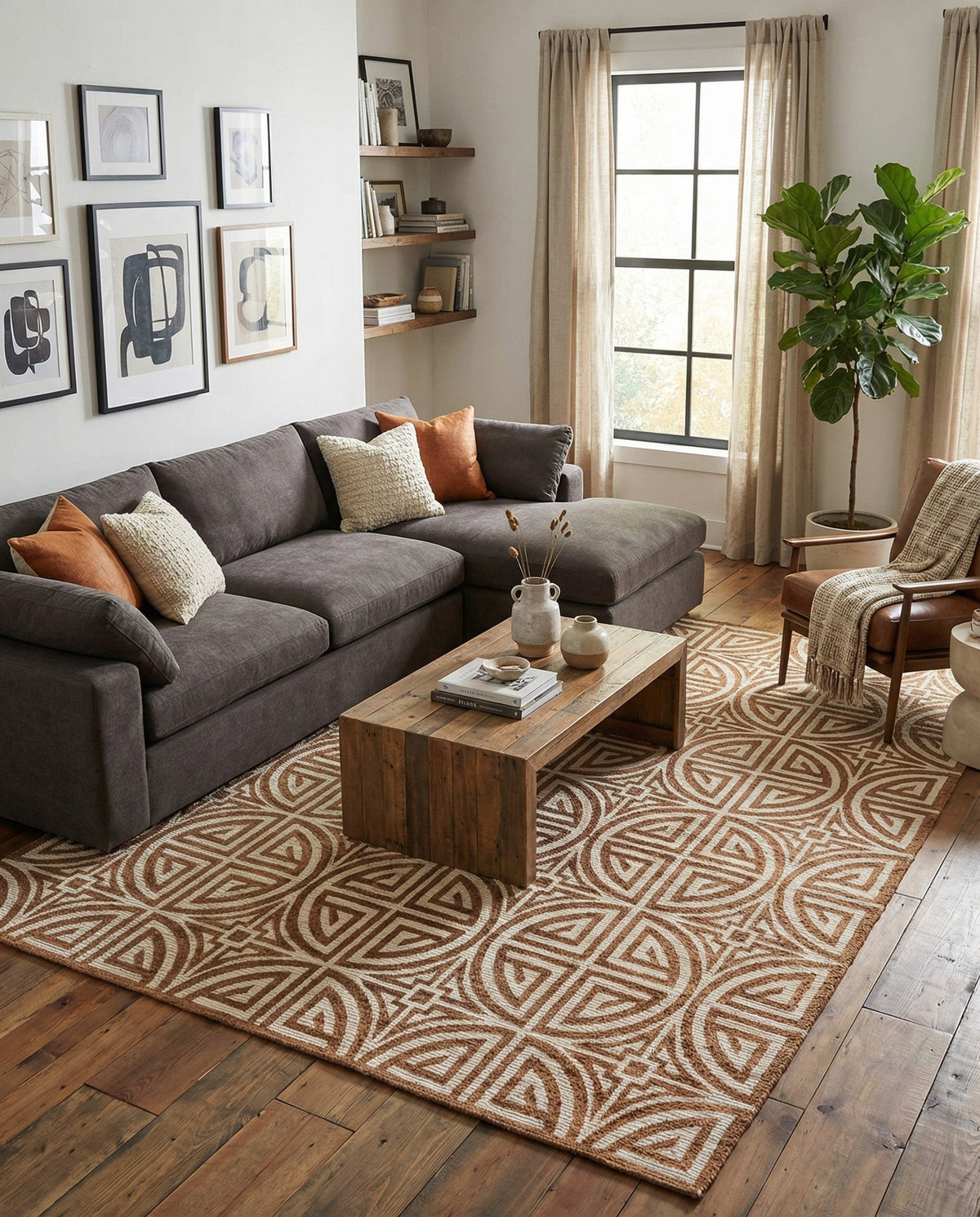 Savannah Threads Collection Area Rug -  Thar Rectangle Light Brown and Ivory  lifestyle 41