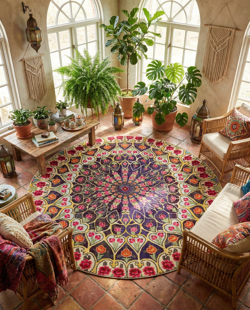 Venetian Tapestry Collection Area Rug -  Burano Round Multi  lifestyle 52