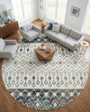 Mediterranean Lattice Collection Area Rug -  Casablanca (Ivory Gray Blue) Round Ivory Gray Blue  lifestyle 27
