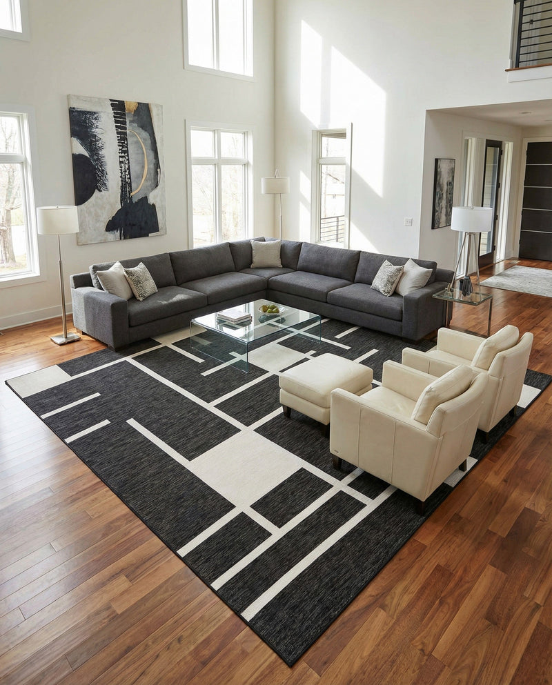 Urban Terrace Collection Area Rug -  Parkside Square Black and White  lifestyle 66