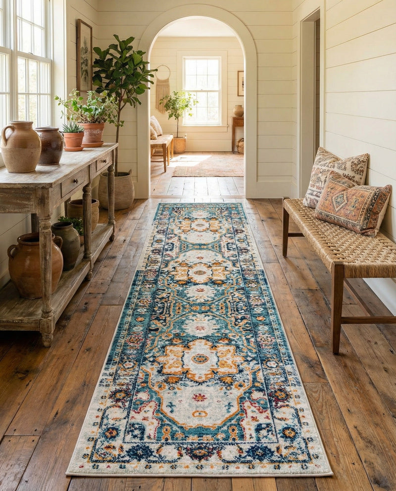 Parisian Elegance Collection Area Rug - Versailles (Teal) Runner Teal  lifestyle 51