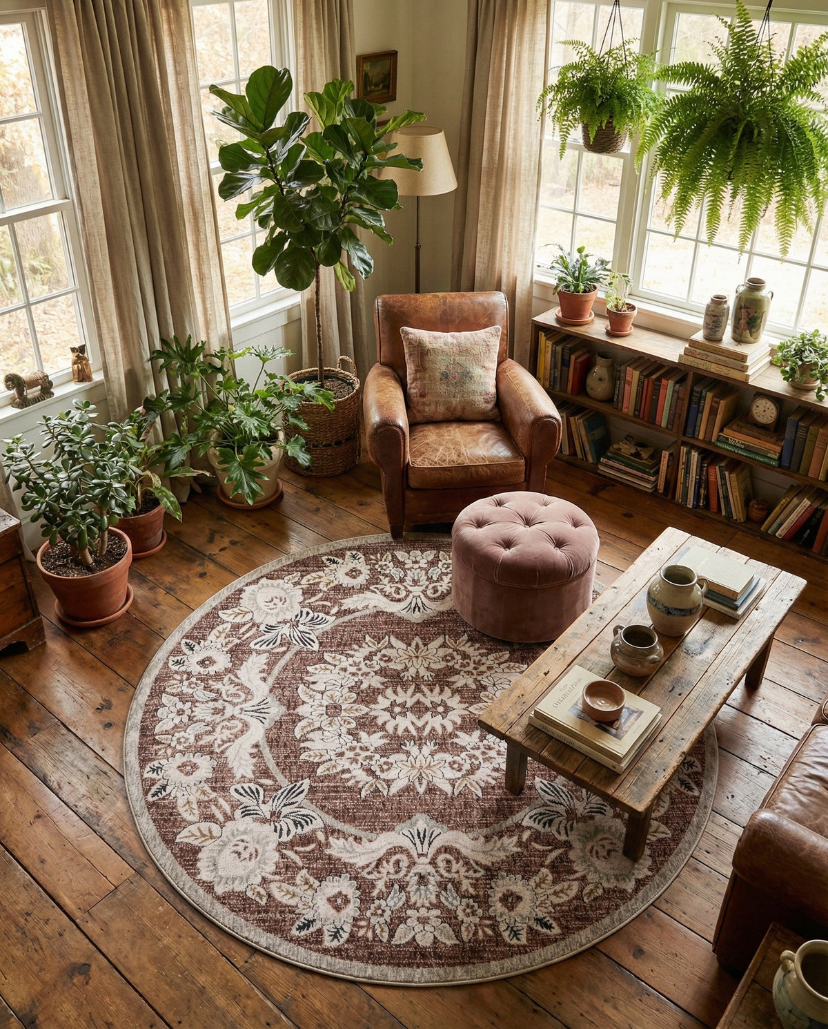 Heritage Harbor Collection Area Rug -  Seabreeze Round Dusty Rose  lifestyle 189